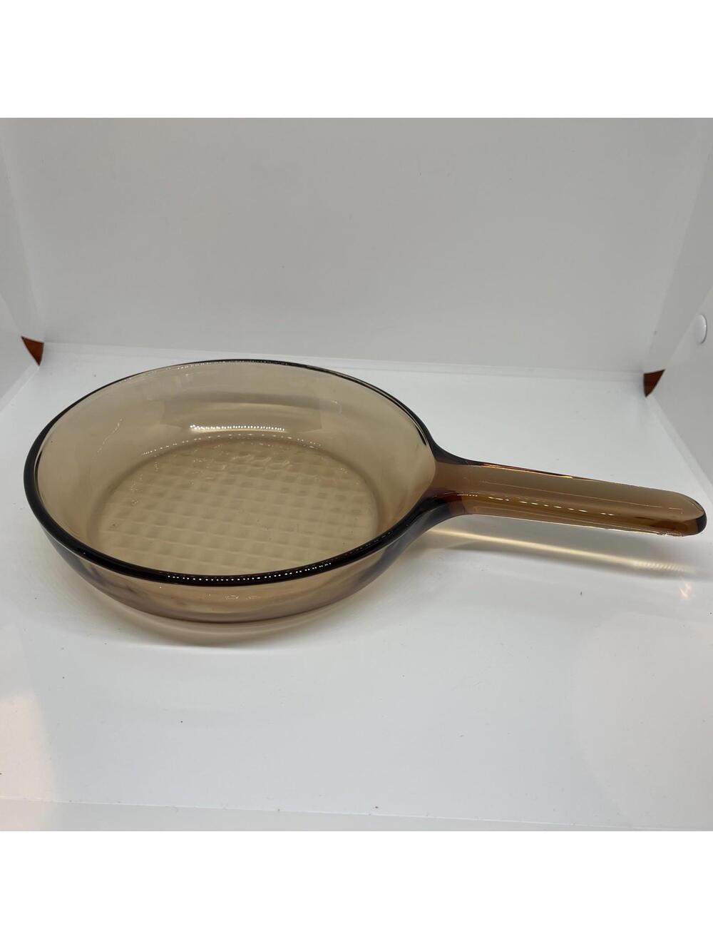 Corning Vision Ware Amber 7" Skillet Fry Pan Waffle Bottom Glass Cookware USA